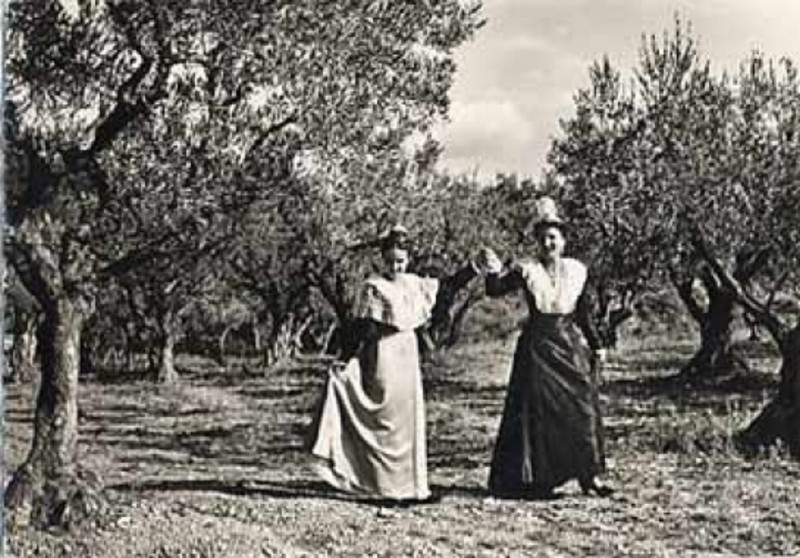 Carte postale ancienne Arlésiennes dansant la farandole sous les oliviers