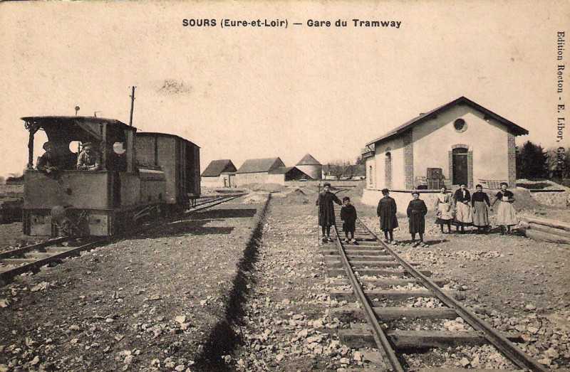 Carte postale ancienne Sours Gare des Tramways d'Eure-et-Loir (France)