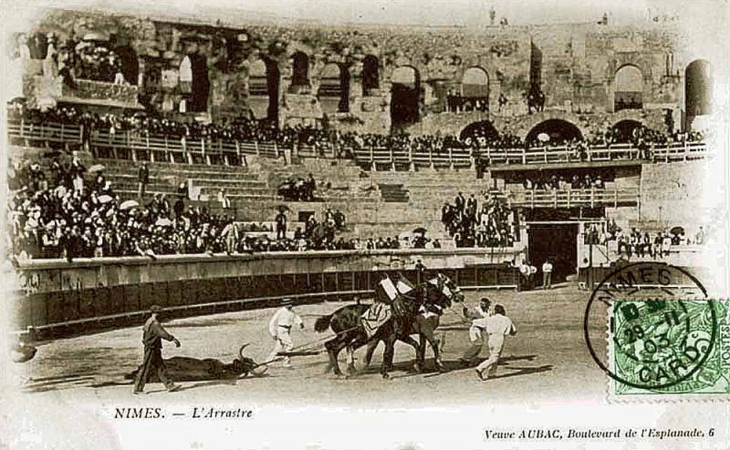 Carte postale ancienne Arènes de Nîmes 1903 L'Arrastre
