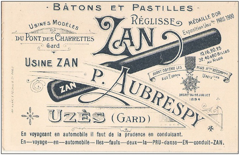 Carte postale ancienne Uzès Zan réglisse Aubrespy