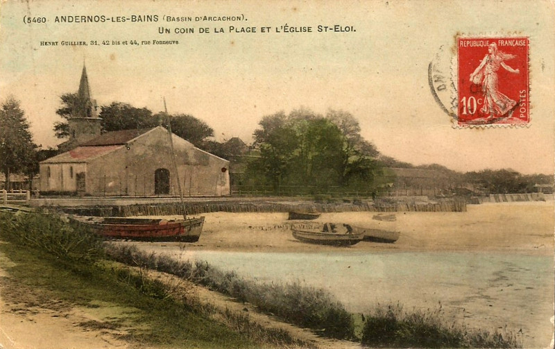 Carte postale ancienne Andernos-les-Bains - Plage derrière l'église 2