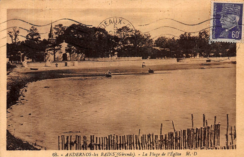 Carte postale ancienne Andernos-les-Bains - Plage derrière l'église 3