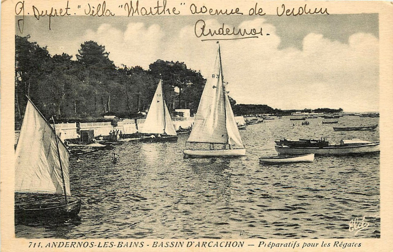 Carte postale ancienne Andernos-les-Bains - Préparatifs pour les Régates