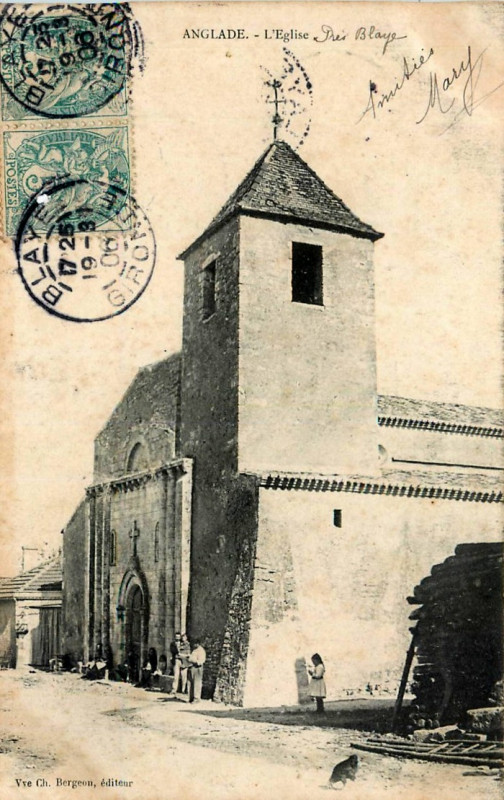 Carte postale ancienne Anglade - église 1