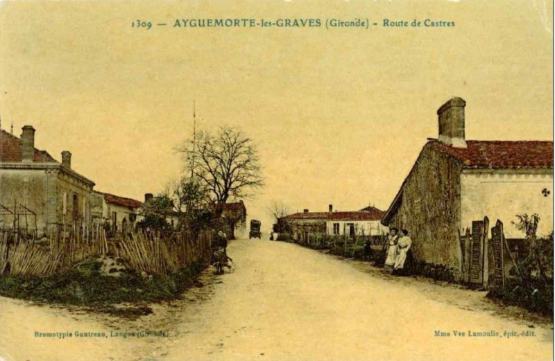 Carte postale ancienne Ayguemorte-les-Graves - route de Castres