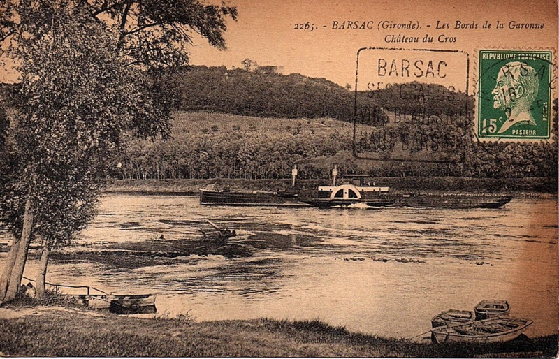Carte postale ancienne Barsac - bords de la Garonne 1
