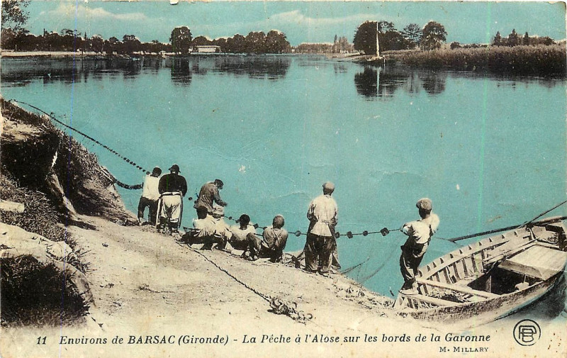 Carte postale ancienne Barsac - La pêche à l'Alose