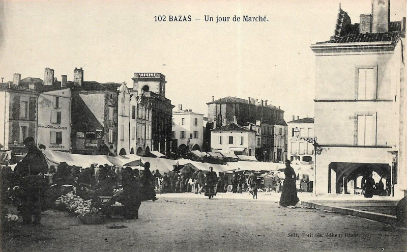 Carte postale ancienne Bazas - jour de marché