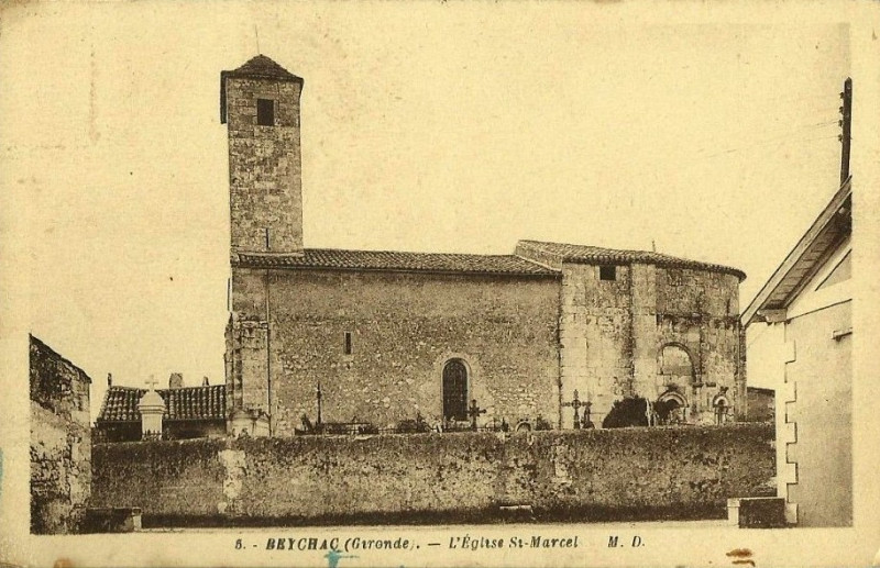 Carte postale ancienne Beychac - église Saint-Marcel 1