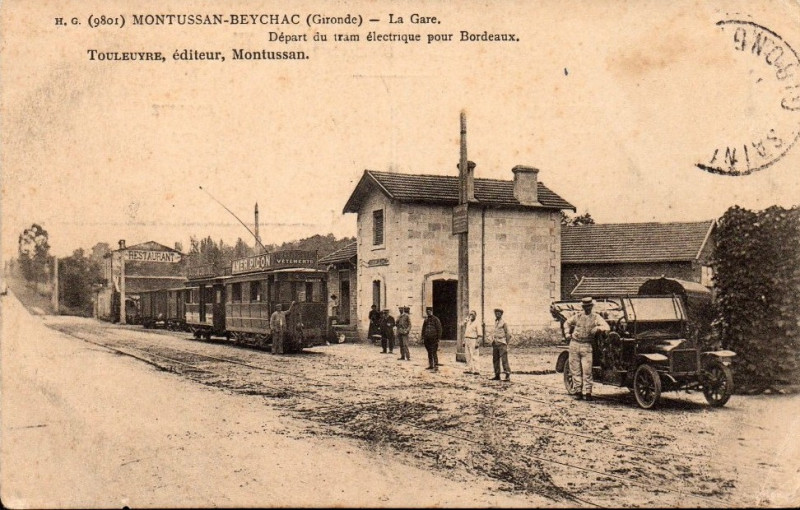 Carte postale ancienne Beychac-Montussan Tramway 3
