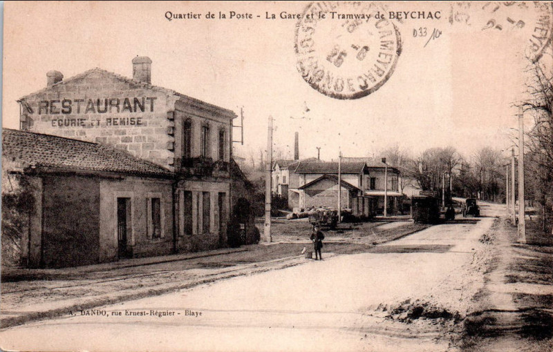 Carte postale ancienne Beychac-Montussan Tramway 8