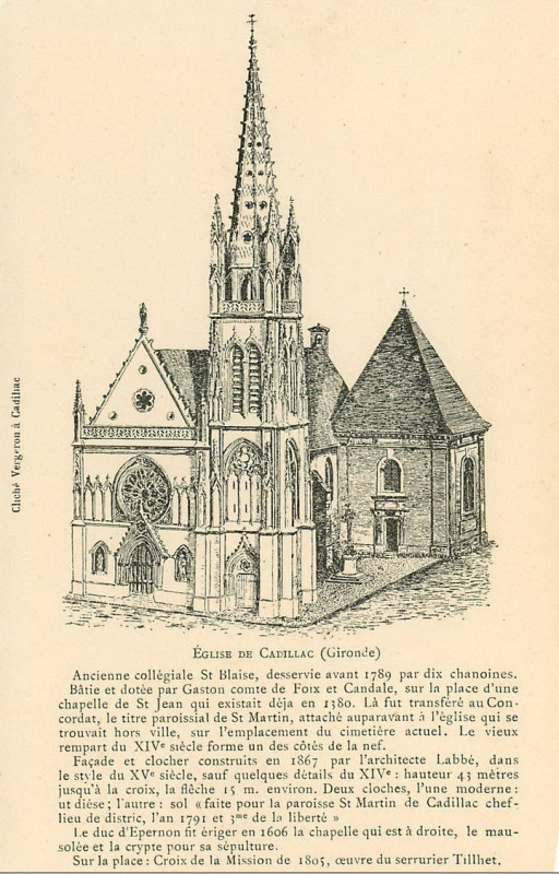 Carte postale ancienne Cadillac-sur-Garonne - église Notes 2