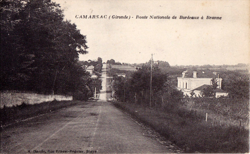 Carte postale ancienne Camarsac - route nationale 1