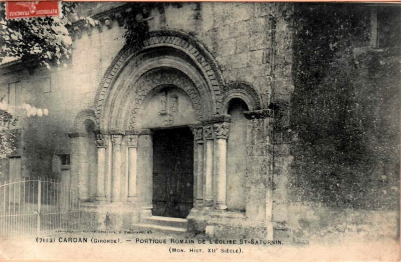 Carte postale ancienne Cardan - portail de l'église