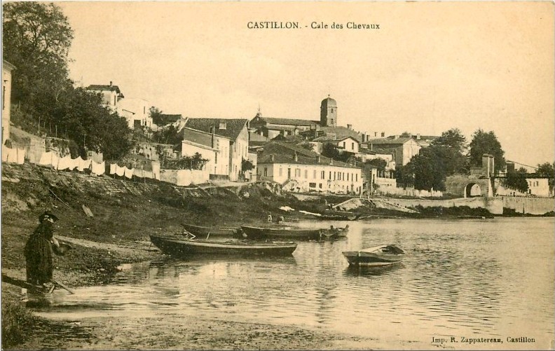 Carte postale ancienne Castillon - bords de la Dordogne 3