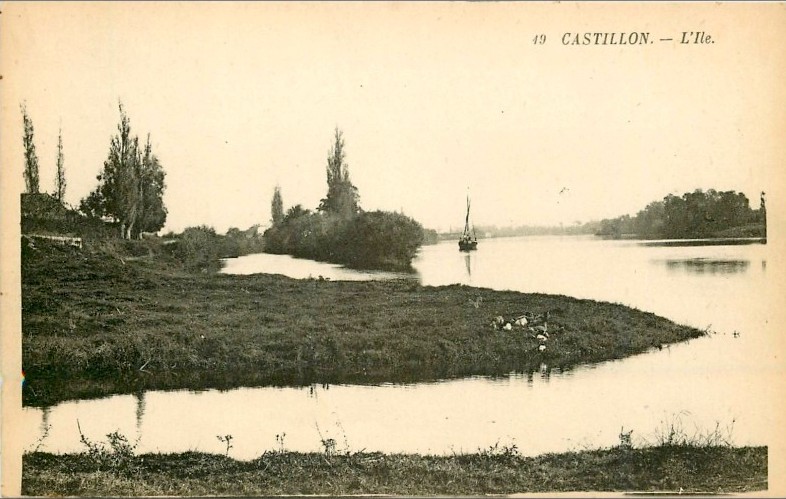 Carte postale ancienne Castillon - bords de la Dordogne 4
