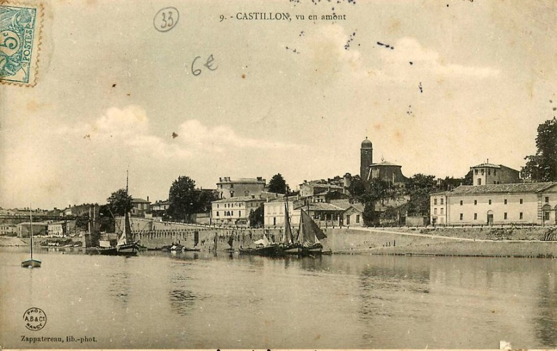 Carte postale ancienne Castillon - bords de la Dorogne