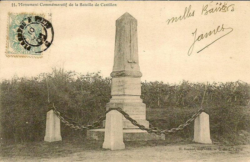 Carte postale ancienne Castillon - monument de la bataille (1453) 3b