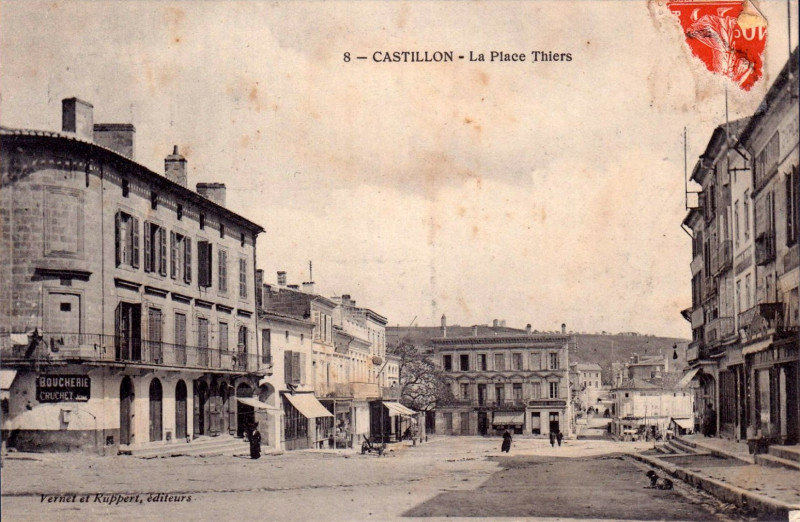 Carte postale ancienne Castillon - Place Thiers 2