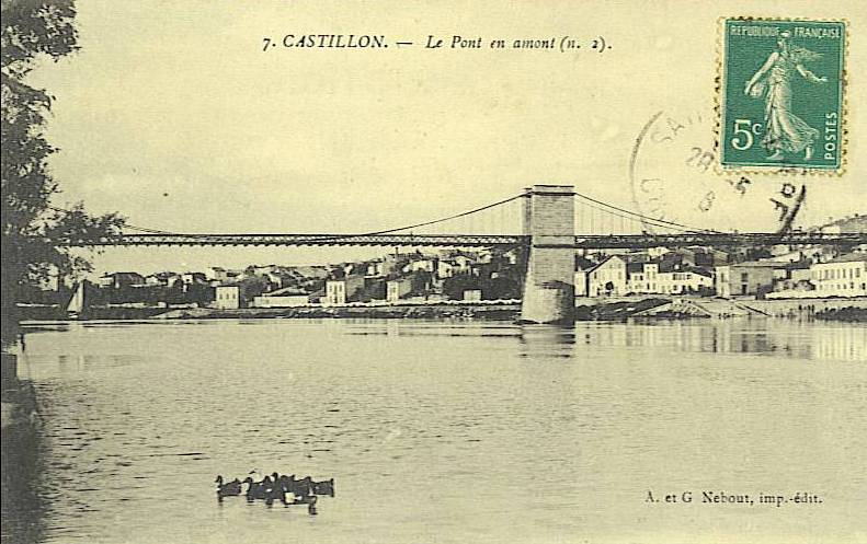 Carte postale ancienne Castillon - pont suspendu 4