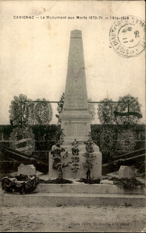 Carte postale ancienne Cavignac - monument aux morts 1