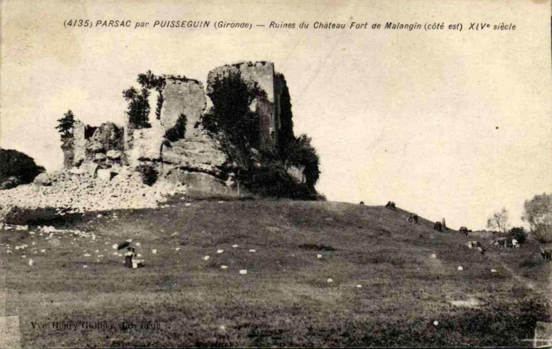 Carte postale ancienne Parsac ruines du château Malangin 1