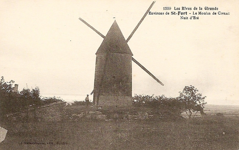 Carte postale ancienne Civrac-de-Blaye - moulin à vents