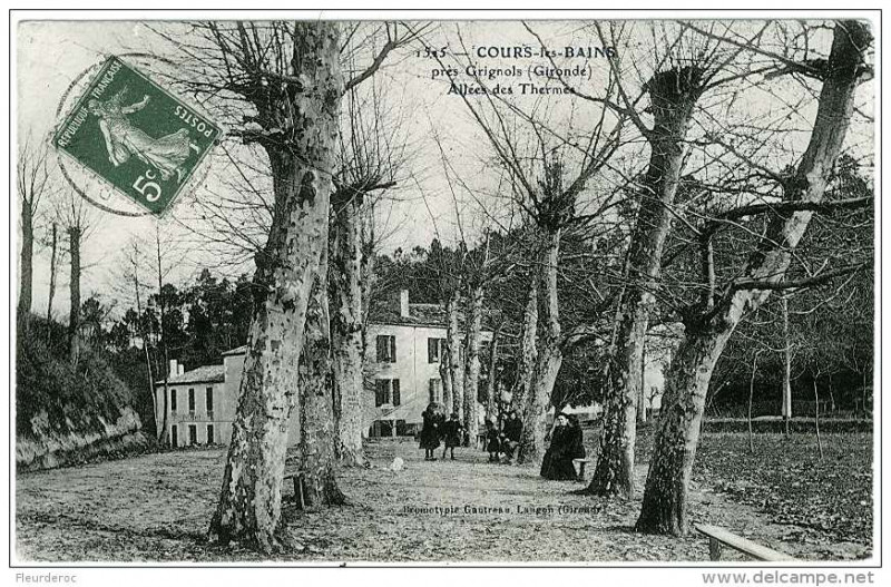 Carte postale ancienne Cours-les-Bains - allée des thermes