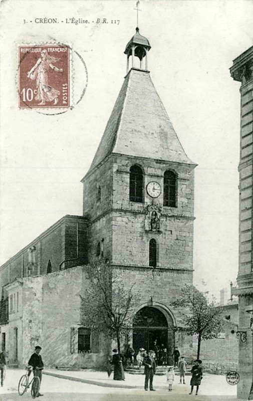 Carte postale ancienne Creon église 4