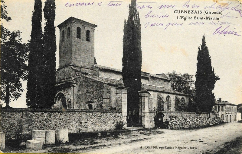 Carte postale ancienne Cubnezais - église