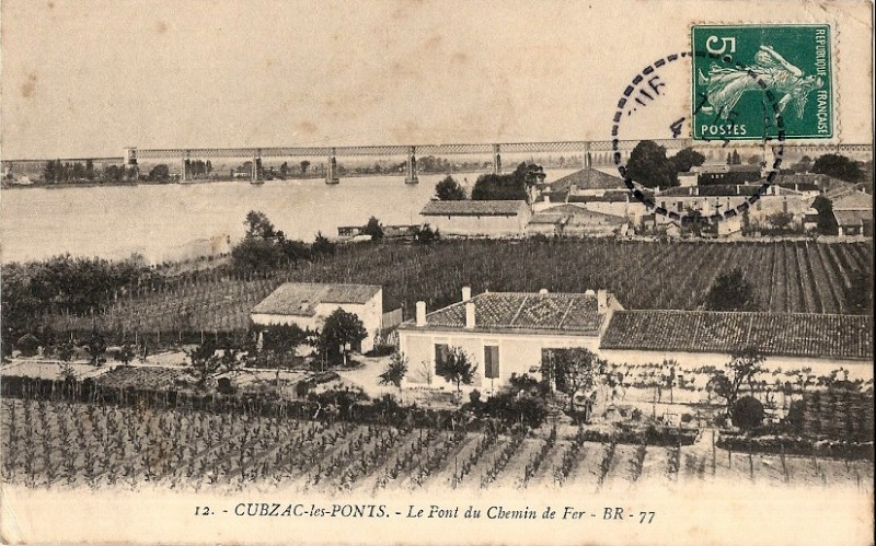 Carte postale ancienne Cubzac-les-ponts - pont du chemin de fer 10