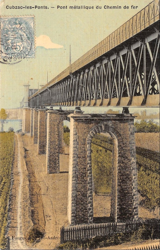 Carte postale ancienne Cubzac-les-ponts - pont du chemin de fer 2