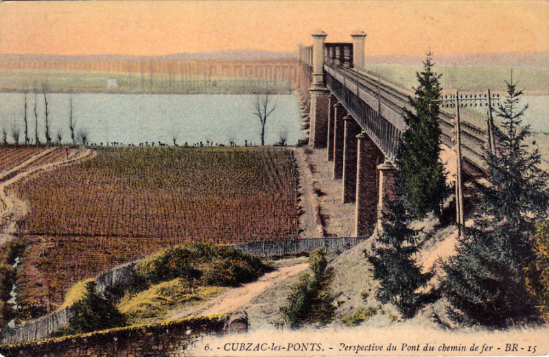 Carte postale ancienne Cubzac-les-ponts - pont du chemin de fer 3