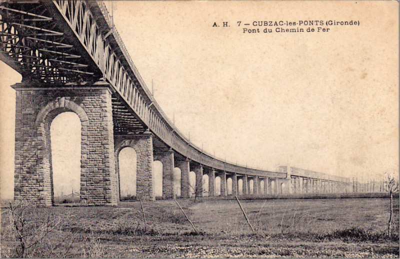 Carte postale ancienne Cubzac-les-ponts - pont du chemin de fer 6
