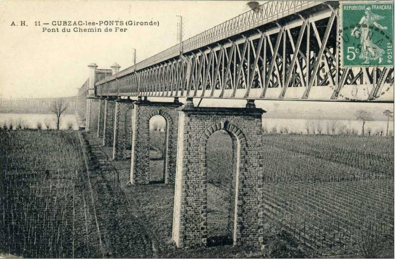 Carte postale ancienne Cubzac-les-ponts - pont du chemin de fer 8