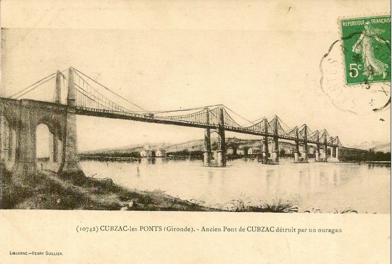 Carte postale ancienne Cubzac-les-ponts - pont suspendu 2