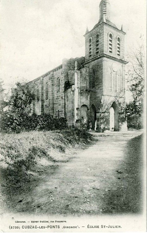 Carte postale ancienne Cubzac-les-ponts - église St Julien 1