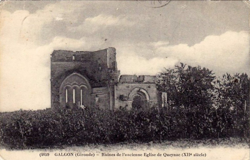Carte postale ancienne Galgon - église de Queynac 1