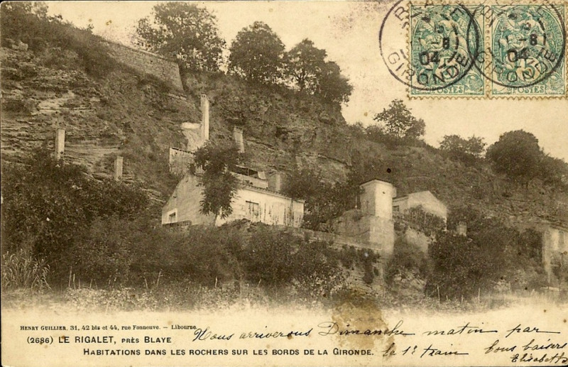 Carte postale ancienne Gauriac - Rigalet - habitations troglodytes 2