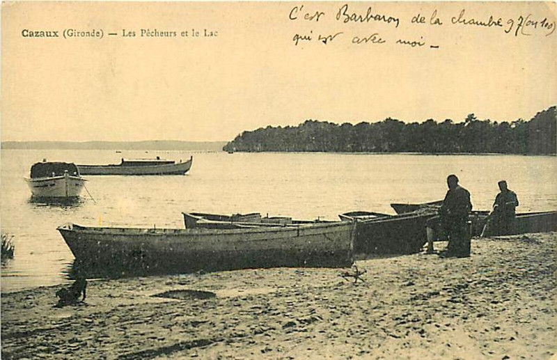 Carte postale ancienne Cazeaux - Les Pêcheurs et le Lac à La Teste-de-Buch
