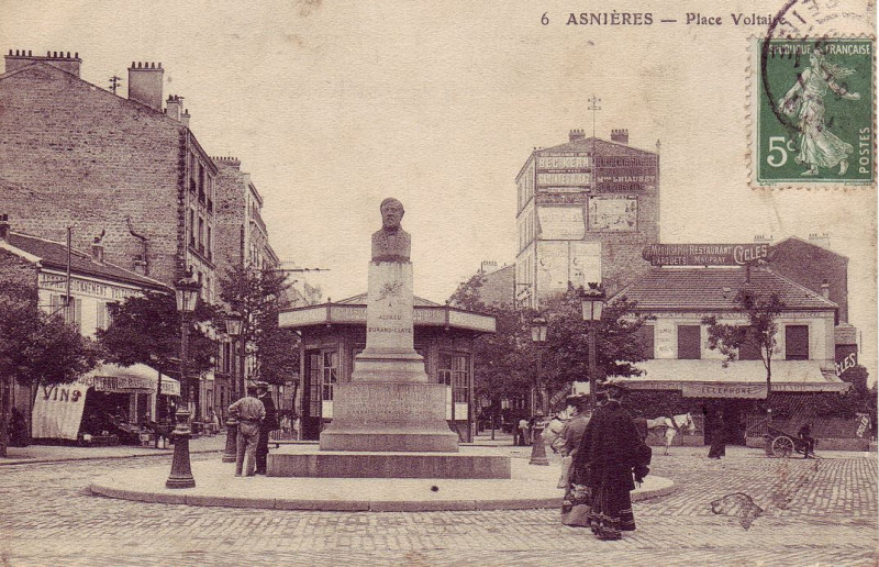 Carte postale ancienne Asnieres place Voltaire Monument Alfred Durand Claye