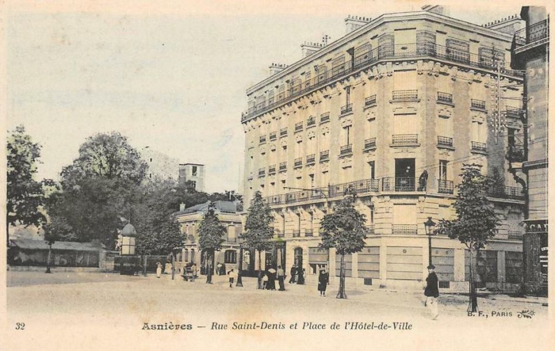 Carte postale ancienne Asnières-sur-Seine.Crue de la Seine.Rue Saint-Denis.Place de l'Hôtel-de-Ville