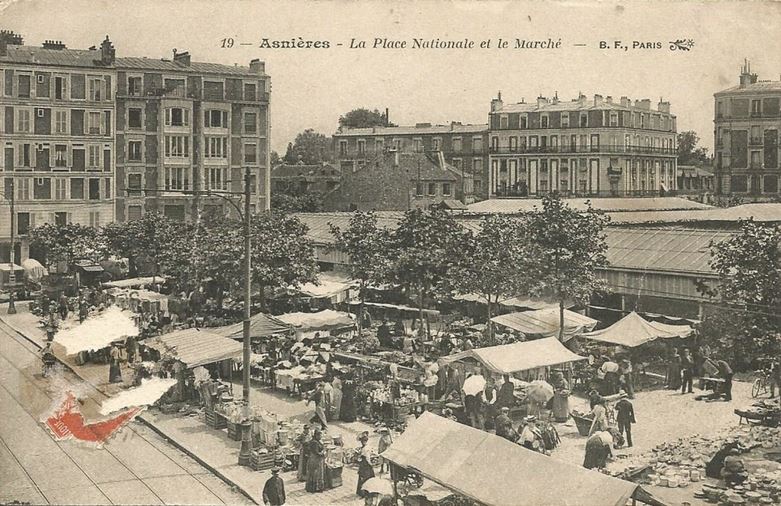 Carte postale ancienne Asnières-sur-Seine.Place Nationale.Marché