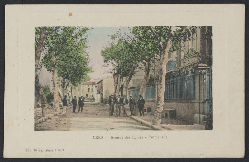 Carte postale ancienne Cers avenue des écoles 1916 - Archives départementales de l'Hérault - FRAD034-2FICP-05599-00001