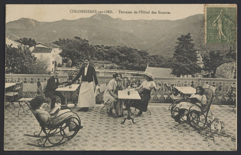 Carte postale ancienne Colombières-sur-Orb hôtel des sources - Archives départementales de l'Hérault - FRAD034-2FICP-01283-00001