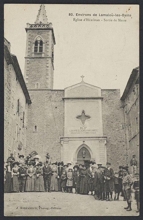 Carte postale ancienne Hérépian église 1911 - Archives départementales de l'Hérault - FRAD034-2FICP-01343-00001