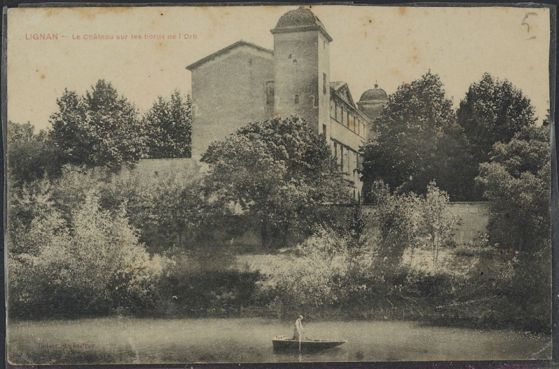 Carte postale ancienne Lignan le château sur les bords de l'Orb 1912 - Archives départementales de l'Hérault - FRAD034-2FICP-05806-00001