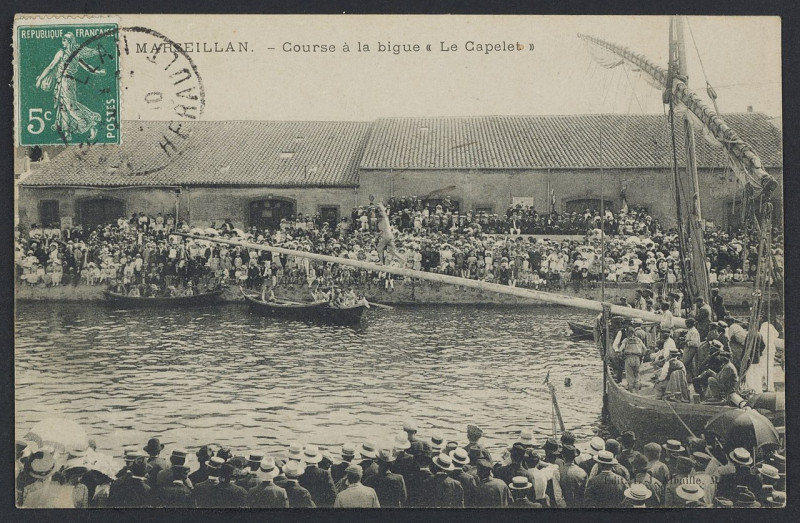 Carte postale ancienne Marseillan course à la bigue - Archives départementales de l'Hérault - FRAD034-2FICP-01449-00001