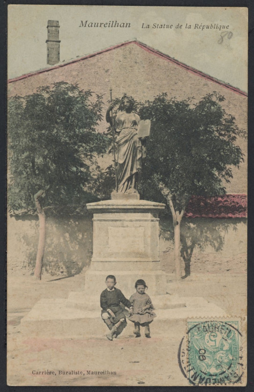 Carte postale ancienne Maureilhan la statue de la République - Archives départementales de l'Hérault - FRAD034-2FICP-03089-00001