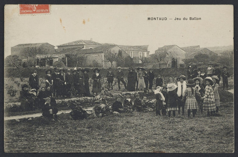 Carte postale ancienne Montaud jeu du ballon - Archives départementales de l'Hérault - FRAD034-2FICP-01471-00001